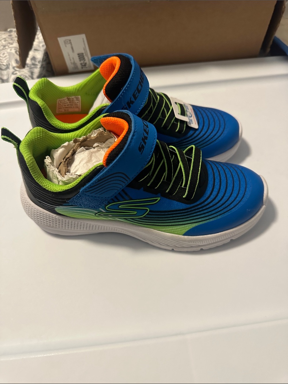 Skechers Boys Blue, Lime Green & Orange Athletic Sneakers